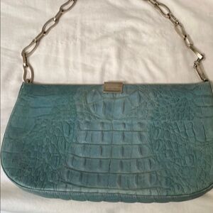 Blue Crocodile-Embossed Lamarthe Shoulder Bag with Chain Strap